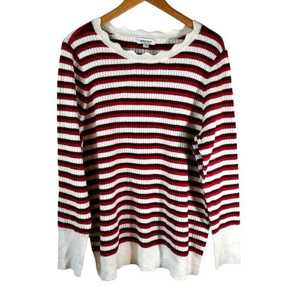 Nordstrom New Women's Plus Size Striped Pullover Sweater Cream Red 3X Classic - Picture 2 of 9
